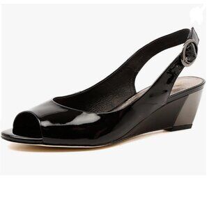 FOWT Black Sexy Peep Toe Pumps Wedge Heel Slingbacks Slip on Stable Dance Shoes